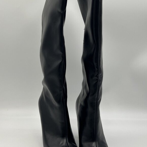 Zara Tall Black Leather Heeled Pointed Toe Boots - Picture 2 of 11